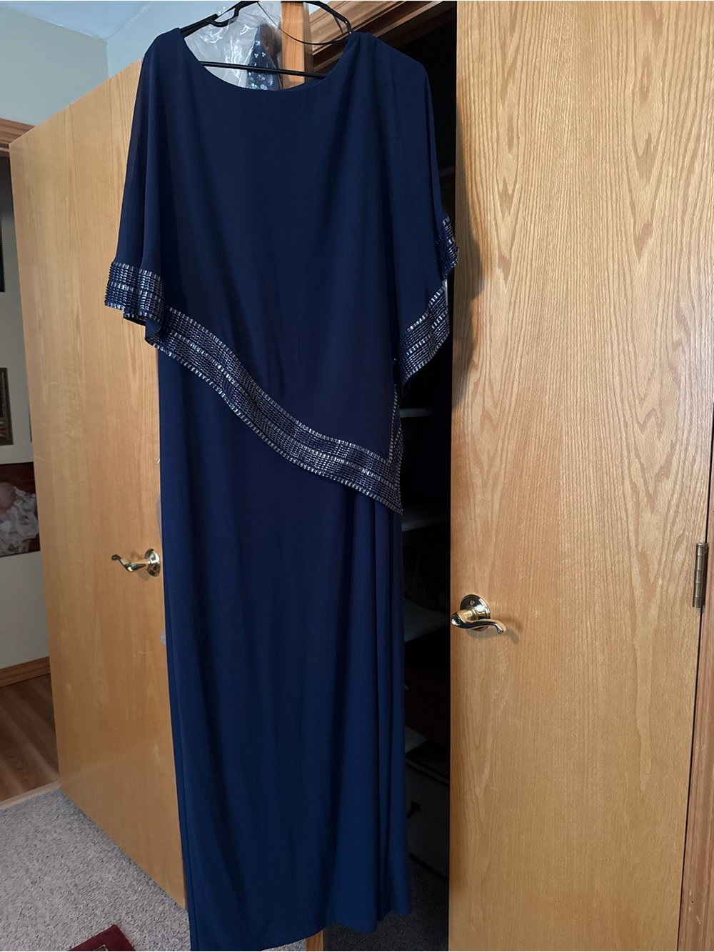 SLNY Deep Navy Beaded Cocktail Dress